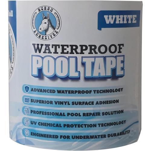 Burro Adhesives Waterproof White Pool Tape 4 x 10' - Heavy Duty PVC Vinyl Pool Repair for Underwater & Dry Applications, Commercial & Residential Pools, Instantly Seals Leaks