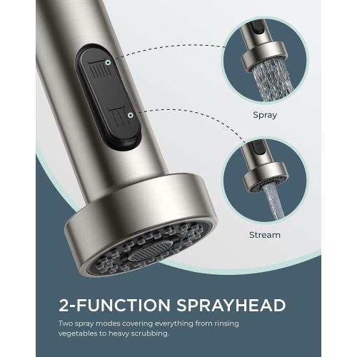 FORIOUS Kitchen Faucet with Purfied Water Filter, 2 Handle, Brushed Nickel | Lead-Free Stainless Steel, 2-in-1 Pull Down Sink Faucet and Drinking Water Faucet, for Laundry Utility Room, Outdoor Camper