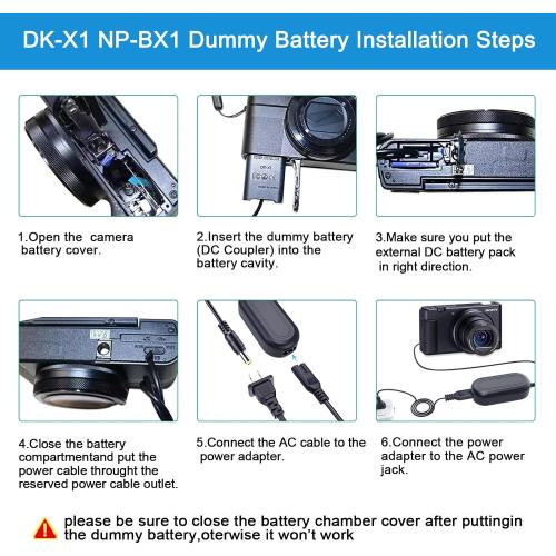 NP-BX1 for Sony ZV1 Dummy Battery, DK-X1 DC Coupler, AC-LS5 Continuous Power Supply AC Adapter, Compatible with Sony ZV1 ZV-1 II, ZV1F ZV-1F, DSC-RX1 RX1R, RX100 II III IV V VI VII Cameras.
