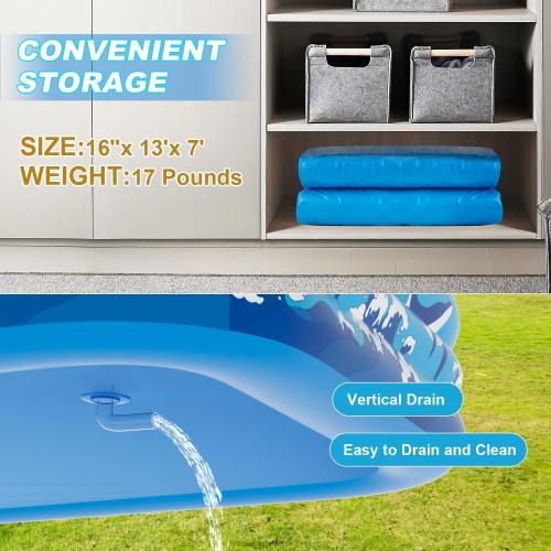 Large Inflatable Pool for Adults, 130 X 72 X 22 Blow-up Pools Swimming Pool, 2025 Upgraded Extra Oversized Thickened Family Pools for Backyard Summer Outdoor
