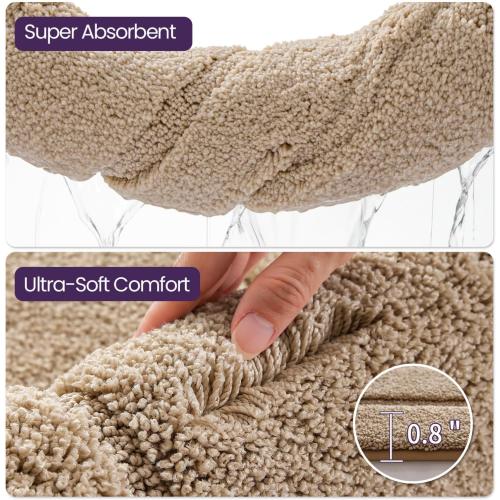 DEXI Bath Mat 24x16, Soft Absorbent Bathroom Rugs Non Slip, Beige