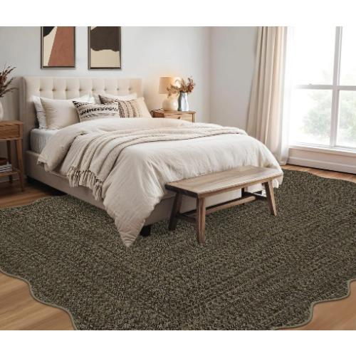 Garvee 6' × 9' Scalloped Braided-Look Area Rug, Machine Washable Non-Slip Low-Pile Soft Rug for Living Room, Bedroom & Office, Brown