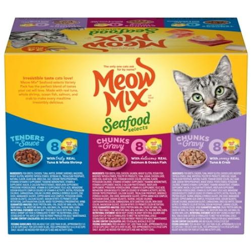 Meow Mix Seafood Selections Variety Pack, Wet Cat Food, 2.75 oz Cup (24 Pack)