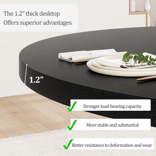 Garvee 47 Inch Round Dining Table for 4-6 People, Wood Kitchen Table, Black