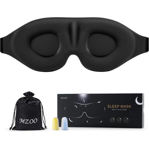 MZOO Luxury Sleep Eye Mask for Side Sleeper Men Women, Zero Eye Pressure 3D Sleeping Mask, Light Blocking Patented Design Night Blindfold, Soft Eye Shade Cover for Travel, Black