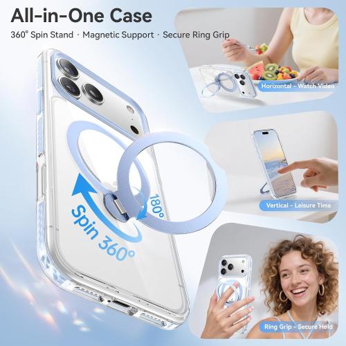 Summer Series 360 Spin Stand for iPhone 17 Pro Case (Compatible with MagSafe) [Military Drop Protection] Magnetic Clear Shockproof Protective for 17 Pro Phone Case 6.3'', Blue