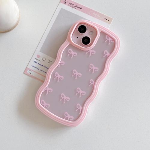 QLTYPRI Bow Case for iPhone 17e / iPhone 16e, Clear Cute Ribbon Bow Phone Case Curly Wavy Aesthetic Phone Case, Slim Soft Transparent Shockproof Protective Cover for Women Girls - Pink