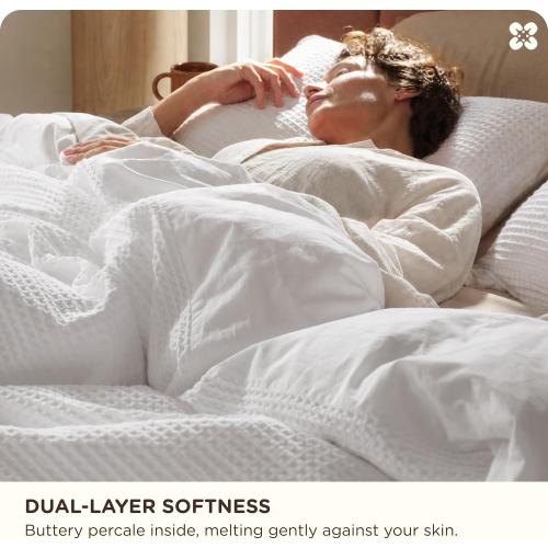 Bedsure PureWoven 3 Pieces 100% Cotton Waffle Weave Duvet Cover Set, King