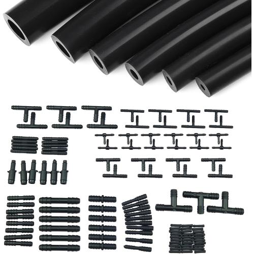 Ucreative Silicone Vacuum Hose Kit 6PCS 5FT Tubing (1/8 to 3/8)   113PCS Nylon Connectors High Performance Automotive Replacement (Black)