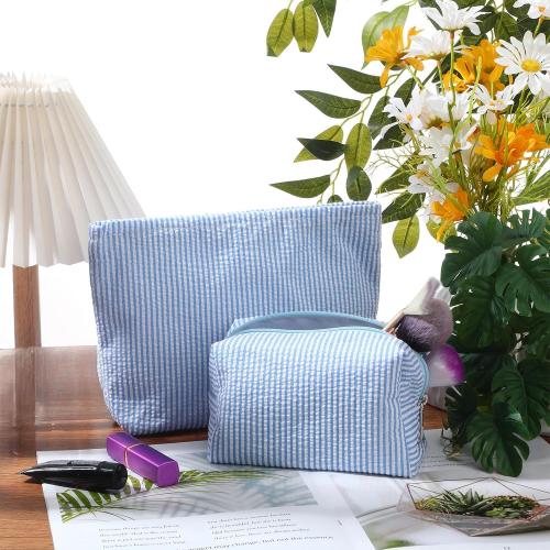 Huhumy 2 Pcs Makeup Bag Set for Women, Blue, Thin Stripe