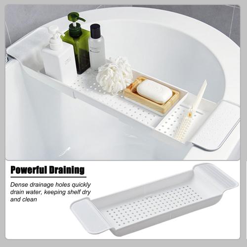 Expandable Drain Bath Shelf Caddy Tray, Multifunctional Plastic Bathtub Tray Bathroom Organizer Simple Stylish Bathtub Storage Rack for Candle Towel, Book, Wine, Phone, Shower (Grey - 1pcs)