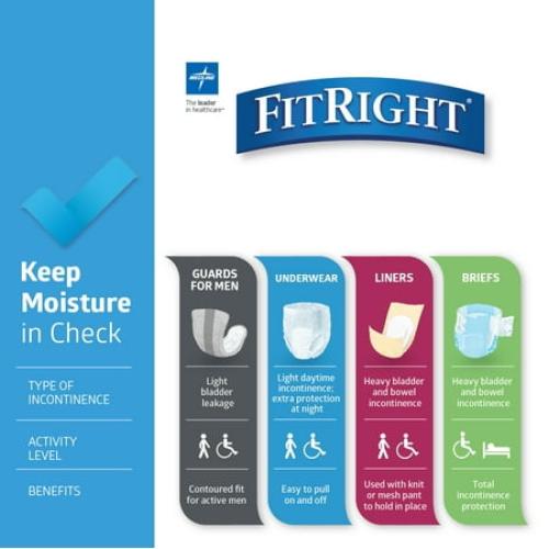 FitRight OptiFit Extra  Briefs, with Leak Stop Guards, Adult Disposable Briefs with Tabs, Large, 48-58, 20 Count