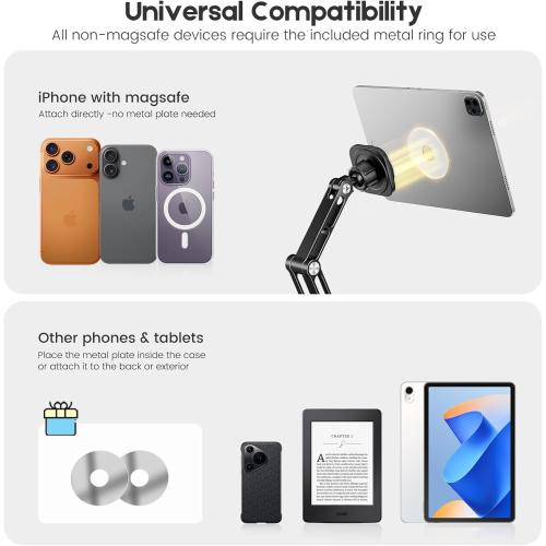 OHLPRO Universal Magnetic iPad Stand for Desk, Foldable Tablet Holder with 360° Rotation, Aluminum Desktop Mount for iPad/Tablet/Monitor up to 15.6, Office Desk Accessories Men/Women Gifts