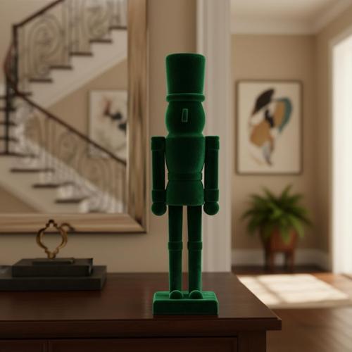 15 Inch Green Velvet Nutcracker Soldier Figurine - Luxury Wooden Christmas Mantel Decor – Emerald Holiday Centerpiece Statue (FLK-Green, 38cm)