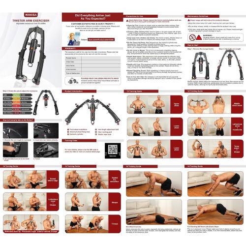 Twister Arm Trainer, 3 in 1 Hydraulic Power Chest Workout Equipment with Ab Roller Wheels and Hooks, Adjustable 22-440lbs Arm Trainer for Men Women, Home Gym Equipment for Full Body Strength Training