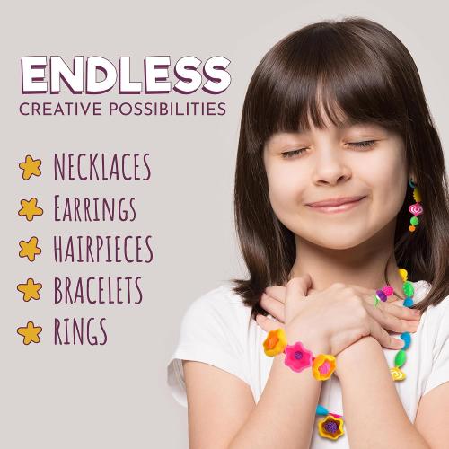 Orian Pop Beads Jewelry Kit for Girls – 550  Colorful Snap Beads to Create Bracelets, Necklaces & Rings, Fun DIY Set with Unicorn Gift Bag, Ages 3
