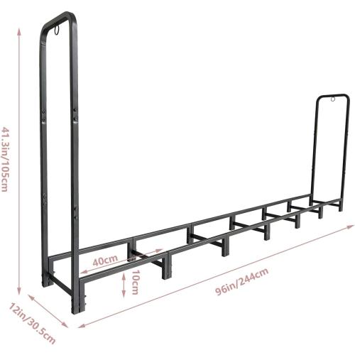 Garvee 8 ft Metal Firewood Rack, Adjustable Fire Wood Rack with 2 Lock Rings, Indoor Outdoor Log Holder, Heavy Duty Firewood Holder, Holds Up to 660 LB, Matte Black