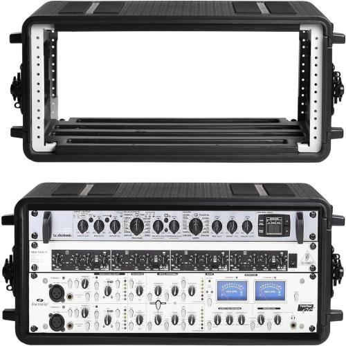 Diandian 4U Rack Case Shallow 11 Depth, 19 Rackmount Flight Case, Watertight Dust-Proof, Shock Mount for Amplifier, Pro Audio, DJ Mixer, Effects with Microphone Compartments
