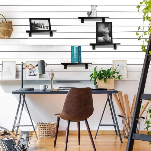 8 Pack Wooden Slatwall Shelf, 23.6D x 11.8W Slatwall Shelves with Metal Brackets Heavy Duty Slat Wall Organizer Slatwall Shelving Accessories for Garage, Home (8, 23.6D x 11.8W x 0.6H)