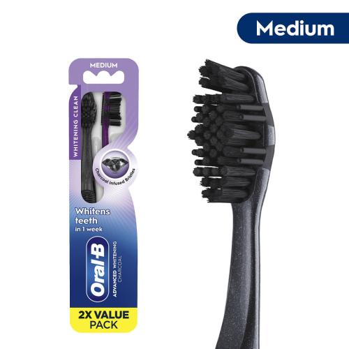 Oral-B Advanced Whitening Charcoal Toothbrushes, Medium, 2 ct