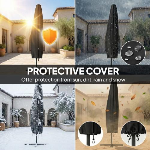 Outsunny 10 ft Offset Patio Umbrella with Cover, Hanging Cantilever Umbrella with 360° Rotation, Crank Handle, Tilt, Sky Blue