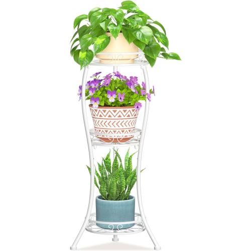 LASZOLA 3 Tiers Metal Corner Plant Flower Stand Tall Indoor Outdoor, White