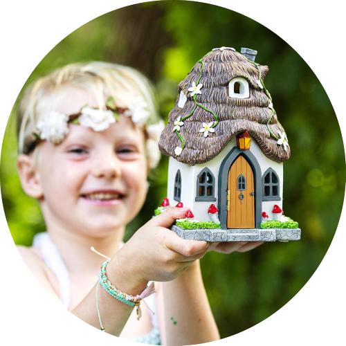 WILD PIXY Fairy Garden House - Glow in The Dark Fairy Cottage with Opening Door and Solar LED Light, Beautiful Miniature Garden Decoration for Indoor or Outdoor Fairy Gardens - 7.1 Fairy House