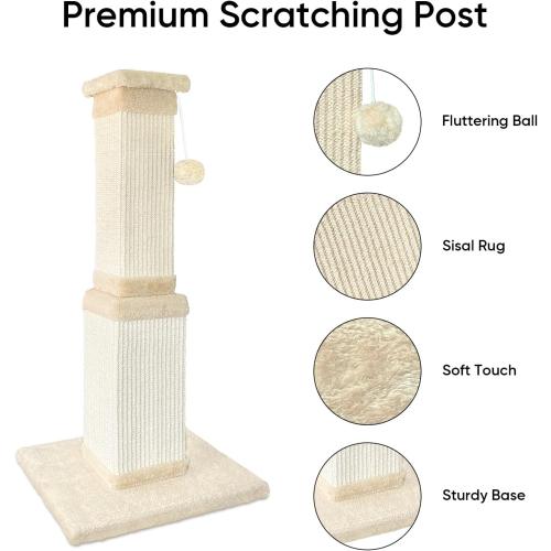 Cat Scratching Post for Indoor Cats, 32Inch Sisal Cat Scratcher, Beige