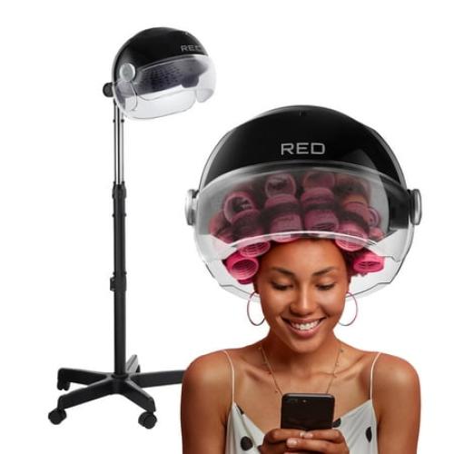 RED by Kiss 3000 Ceramic Stand Hood Dryer with Digital Timer, Adjustable Height, 360° Wheels, 3 Temp Settings, Quick Drying, Comfortable Hood, Ideal for Home & Salon Use ‼️light scratches on poles and base‼️