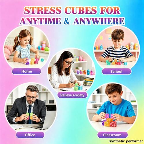 12 Pack Glitter Stress Cubes Sensory Fidget Toys for Kids Adults, 8 Colors Squishy Cube Stress Balls, Anxiety Relief Squeeze Toys for Classroom Prizes Party Favors Easter Basket Stuffers
