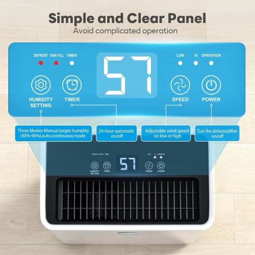 FreAire 34Pint Dehumidifier for 2500Sq.Ft With 6.56ft Drain Hose