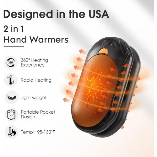 AI Hand Warmers Rechargeable 2 Pack, AI Smart Chips Electric Hand Warmers, 20Hrs Long Safe Heat, Portable Pocket Heater