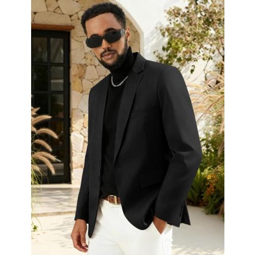 Men's Sport Coats & Blazers Linen Suit Jacket for Men Casual Suits One Button Black L