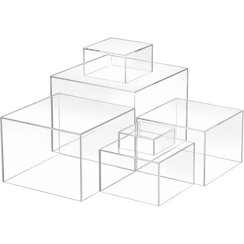 6 Pcs Acrylic Risers Cube Stands, Clear, 3 to 8 Inch, Square