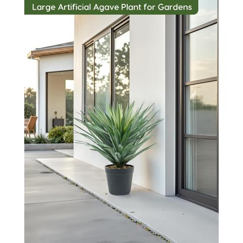 Velener Artificial Agave Plant in Black Pot with Real Stone Pebbles, Large Fake Agave Plant for Indoor and Outdoor-27 inches Tall, 126 Leaves