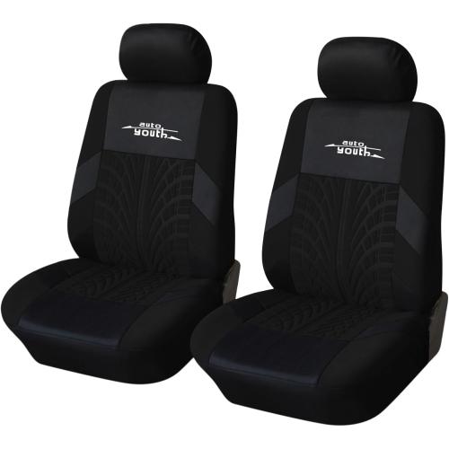 AUTOYOUTH Black Seat Covers 3D Tyre Embossed Breathable Bucket Covers, Airbag Compatible, Quick Setup Universal Fit for Sedan, SUV, Truck, Van