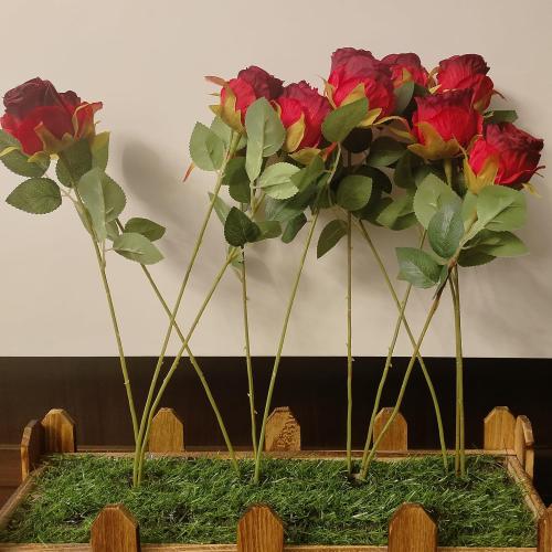 Artificial Red Roses 10 Pcs, Single Stem Silk Fake Roses