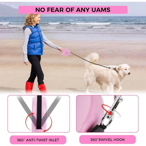 Pink Retractable Dog Leash,Strong Nylon Tape-One-Handed One Button Lock for Puppy, Cat, Pet Walking and Training,16ft Dog Walking Leash with 360°Tangle-Free Design,Anti-Slip Handle (Pink -Small)