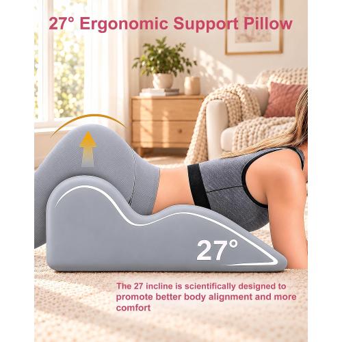 Memory Foam Intimacy Couples Pillow, 27° Ergonomic Wedge, Grey