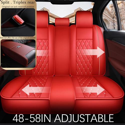 Crown Car Seat Covers Full Set, Premium Leather Waterproof Anti-Slip Automotive Interior Protector for Cars, SUVs, Pickup, Trucks & Sedans (Red)