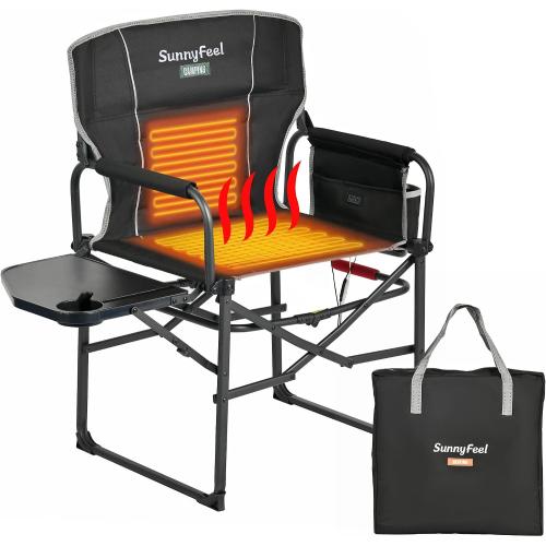 SUNNYFEEL Heated Camping Directors Chair, Heavy Duty,Oversized Outdoor Portable Heating Folding Chair with Side Table, Pocket for Beach, Fishing,Trip,Picnic,Lawn,Concert Foldable Camp Chairs