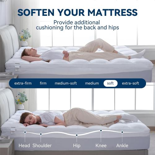 BDEUS Twin Mattress Topper, 1450 GSM Plush Pillow Top for Back Pain Relief, Quilted Fitted Mattress Protector with 8-21 Deep Pocket, Soft Mattress Pad Twin Size - 39x 75 White