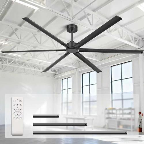 120 Inch Large Industrial Ceiling Fans, HVLS Commercial Fan with DC Reversible Motor, 6 Black Aluminum Heavy Duty Blades, 6-Speed, Timer, 10/20/40 Inch Downrods, for Shop/Barn/Garage (120 inch)