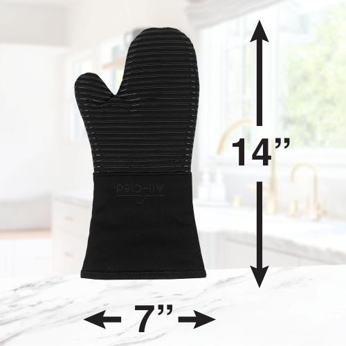 All-Clad Silicone Oven Mitts: Heat Resistant up to 500 Degrees - 100% Cotton & Silicone, 14x7 Oven Mitt for Kitchen and Barbecue, 2-Pack, Black