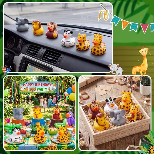 Deekin 24 Pcs Jungle Safari Animal Rubber Ducks 2 Inch Party Favors