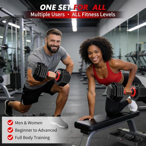 Adjustable Dumbbell Set Pair 25 lb or 50lb,10-in-1 Free Weight