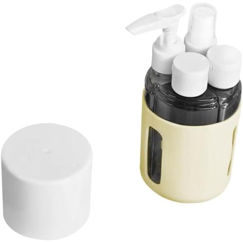 Refillable Travel Bottles 4 in 1 240ml - Leakproof Silicone Containers with Funnel & Removable Labels for Airplane Toiletries (Shampoo, Lotion, Liquid Essentials) (yellow)
