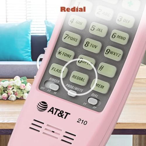 AT&T TRIMLINE 210 Corded Home Phone, No AC Power Required, Improved Easy-wall-mount, Lighted Big Button Keypad, 13 SpeedDial Keys, Last Number Redial, Mute, Flash, Volume Control, Princess Phone,