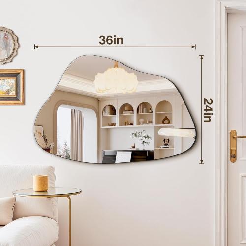 FICTOR Irregular Asymmetrical Wall Mirror, 36 x 24 Modern Decorative Mirror for Entryway, Bathroom, Bedroom, Living Room, Dining Room