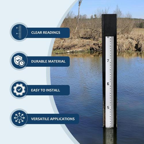 Depth Gauge, Water Level Gauge (Hundredths, Tenths, Teet), Heavy-Duty Ruler-Style Water Level Indicator, All-Weather Water Level Tool, Rust-Resistant, with Pre-Drilled Holes (4-8 Feet)
